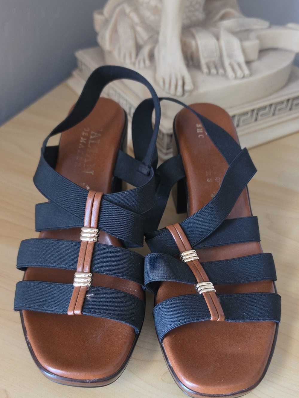 Italian Shoemakers Black and Brown Multi-Strap Slingback Sandals